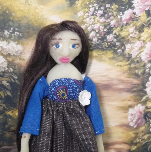 Ada - Doll in blue and grey dress