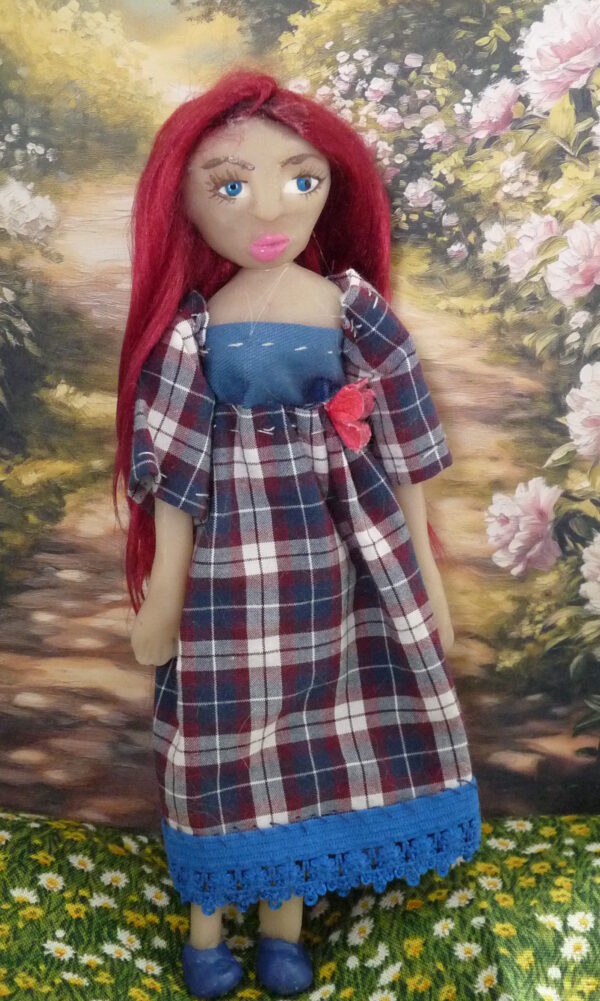 Adella - Doll with red hair and checkered dress - Image 2
