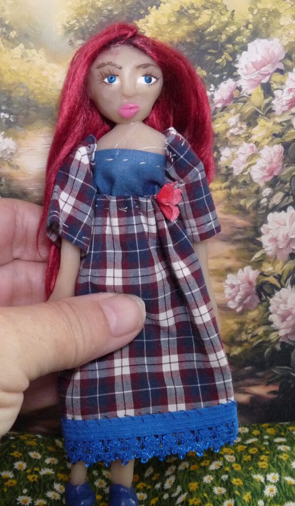 Adella - Doll with red hair and checkered dress - Image 4