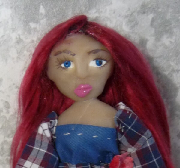 Adella - Doll with red hair and checkered dress