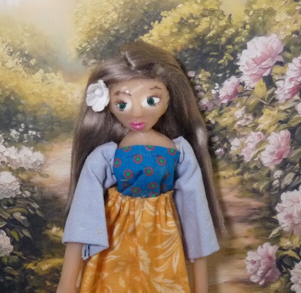 Amber - Doll with blue and yellow dress