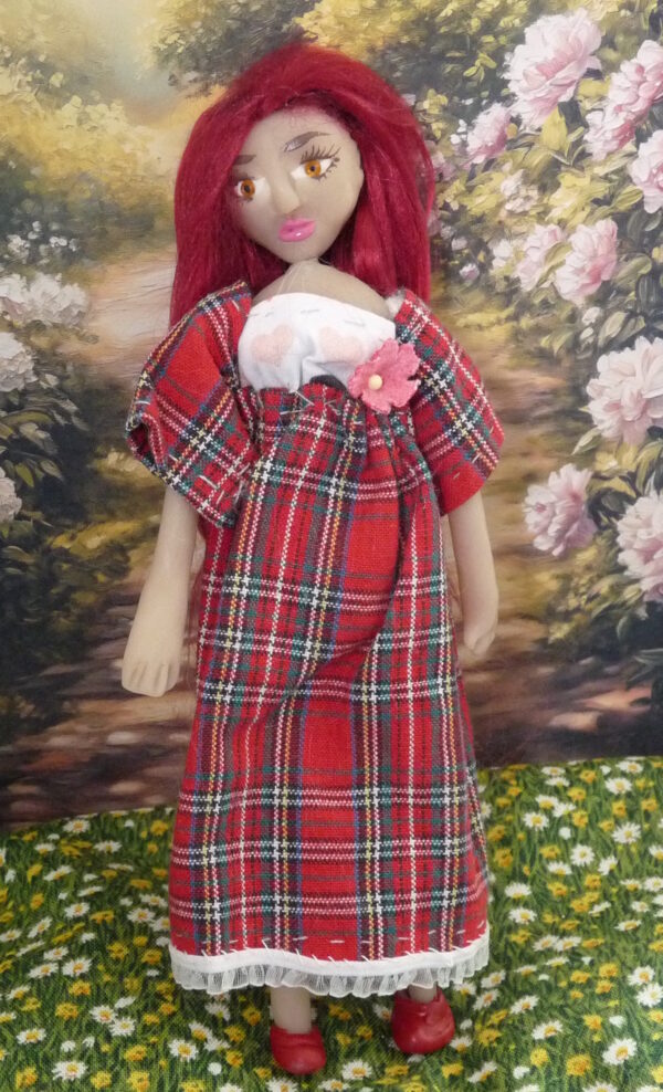 Elena - Doll with red hair and checkered dress - Image 2