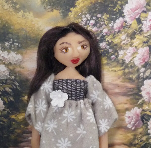 Emilia - Doll in grey and white dress