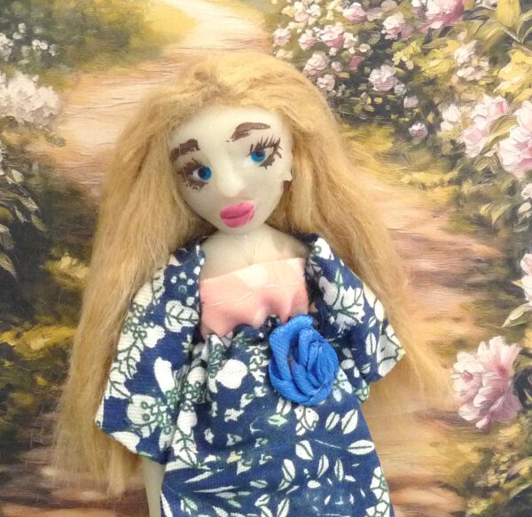Elvira - Doll with blue and white dress