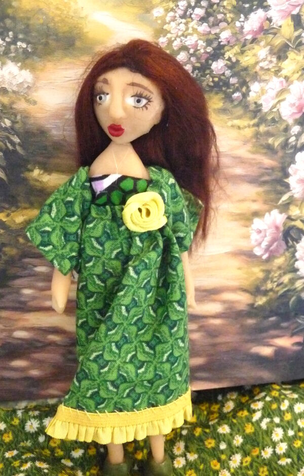 Freja - doll with green and yellow dress - Image 2
