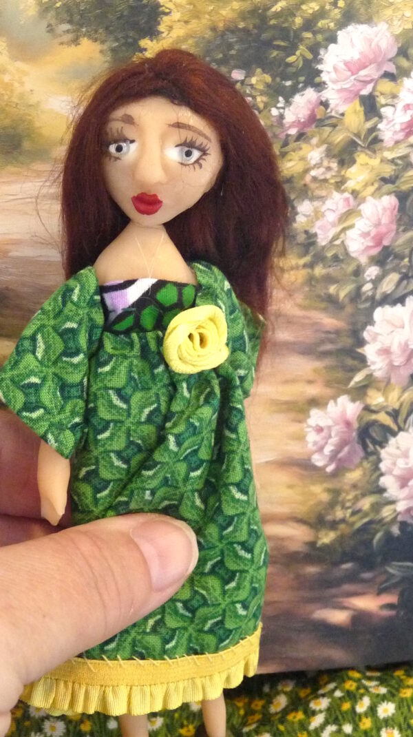Freja - doll with green and yellow dress - Image 4