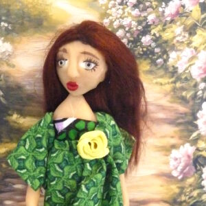 Freja - doll with green and yellow dress