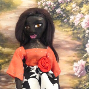 Tanja - Doll with orange and blackandwhite dress